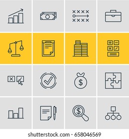 Vector Illustration Of 16 Trade Icons. Editable Pack Of Calculate, House, Solution And Other Elements.