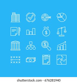 Vector Illustration Of 16 Trade Icons. Editable Pack Of Building, File, Bag And Other Elements.