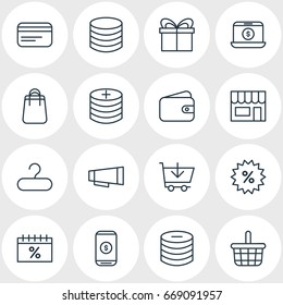Vector Illustration Of 16 Trading Icons. Editable Pack Of Sales, Market, Advertising And Other Elements.