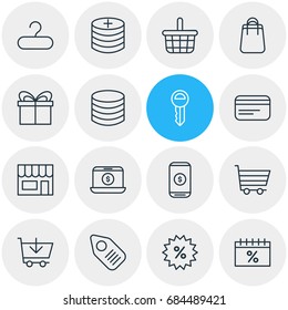 Vector Illustration Of 16 Trading Icons. Editable Pack Of Rack, Buy, Pottle And Other Elements.