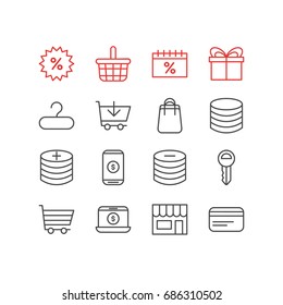 Vector Illustration Of 16 Trading Icons. Editable Pack Of Rack, Minus, Present And Other Elements.