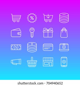 Vector Illustration Of 16 Trading Icons. Editable Pack Of Minus, Buy, Sales And Other Elements.