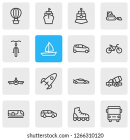 Vector illustration of 16 transit icons line style. Editable set of sport car, underground, mpv and other icon elements.