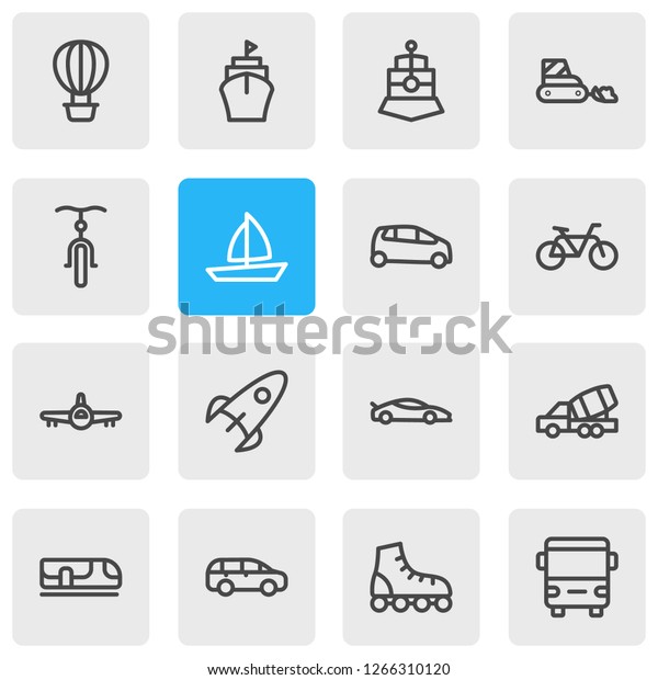 Vector\
illustration of 16 transit icons line style. Editable set of sport\
car, underground, mpv and other icon\
elements.