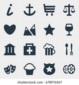 Vector Illustration Of 16 Travel Icons. Editable Pack Of Heart, Shopping Cart, Masks And Other Elements.