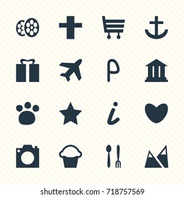 Vector Illustration Of 16 Travel Icons. Editable Pack Of Bookmark, Landscape, University Elements.