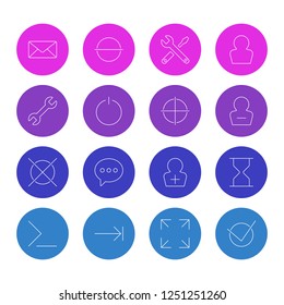 Vector illustration of 16 UI icons line style. Editable set of e-mail, full screen, wrong and other icon elements.