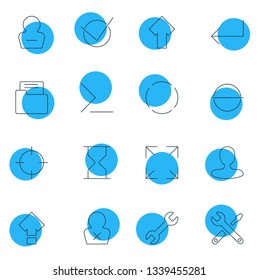 Vector illustration of 16 UI icons line style. Editable set of male user, enter, setting and other icon elements.