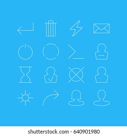 Vector Illustration Of 16 UI Icons. Editable Pack Of Share, Cancel, Repeat And Other Elements.