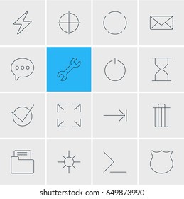 Vector Illustration Of 16 UI Icons. Editable Pack Of Hourglass, Guard, Tabulation Button And Other Elements.