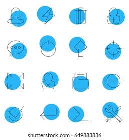 Vector Illustration Of 16 UI Icons. Editable Pack Of Accsess, Wide Monitor, Bolt And Other Elements.