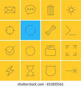 Vector Illustration Of 16 UI Icons. Editable Pack Of Startup, Sunshine, Message And Other Elements.