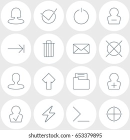 Vector Illustration Of 16 UI Icons. Editable Pack Of Yes, Remove User, Cancel And Other Elements.