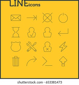 Vector Illustration Of 16 UI Icons. Editable Pack Of Guard, Startup, Tabulation Button And Other Elements.