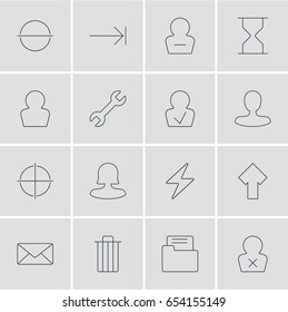Vector Illustration Of 16 UI Icons. Editable Pack Of Garbage, Envelope, Tabulation Button And Other Elements.