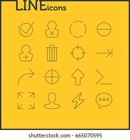 Vector Illustration Of 16 UI Icons. Editable Pack Of Message, Bolt, Banned Member And Other Elements.