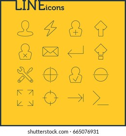 Vector Illustration Of 16 UI Icons. Editable Pack Of Screen Capture, Tabulation Button, Displacement And Other Elements.