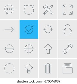 Vector Illustration Of 16 UI Icons. Editable Pack Of Tabulation Button, Wide Monitor, Maintenance And Other Elements.