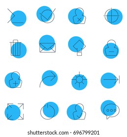 Vector Illustration Of 16 UI Icons. Editable Pack Of Displacement, Share, Wide Monitor And Other Elements.