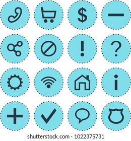 Vector illustration of 16 user icons. Editable set of handset, info , publish icon elements.