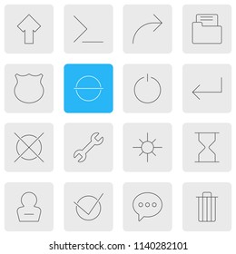 Vector illustration of 16 user icons line style. Editable set of e-mail, sand clock, arrow icon elements.