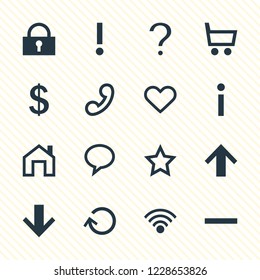 Vector illustration of 16 user icons. Editable set of lock, trading cart, remove and other icon elements.