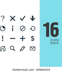 Vector Illustration Of 16 User Icons. Editable Pack Of Plus, Letter, Downward And Other Elements.