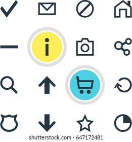 Vector Illustration Of 16 User Icons. Editable Pack Of Info, Snapshot, Wheelbarrow And Other Elements.