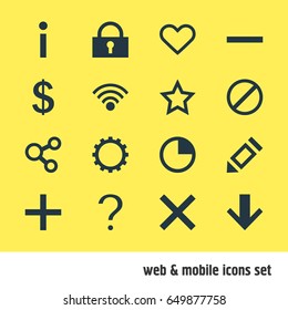 Vector Illustration Of 16 User Icons. Editable Pack Of Emotion, Cogwheel, Pen And Other Elements.