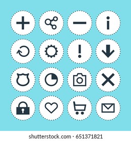 Vector Illustration Of 16 User Icons. Editable Pack Of Minus, Alert, Downward And Other Elements.