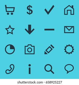 Vector Illustration Of 16 User Icons. Editable Pack Of Snapshot, Letter, Downward And Other Elements.