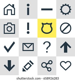 Vector Illustration Of 16 User Icons. Editable Pack Of Mainpage, Shield, Access Denied And Other Elements.