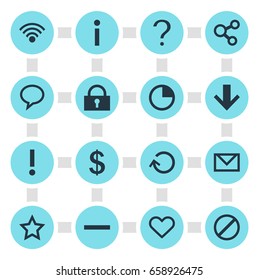 Vector Illustration Of 16 User Icons. Editable Pack Of Cordless Connection, Talk Bubble, Heart And Other Elements.