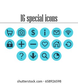 Vector Illustration Of 16 User Icons. Editable Pack Of Wheelbarrow, Magnifier, Snapshot And Other Elements.