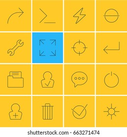 Vector Illustration Of 16 User Icons. Editable Pack Of Wide Monitor, Dossier, Accsess And Other Elements.