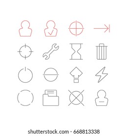 Vector Illustration Of 16 User Icons. Editable Pack Of Wrench, Screen Capture, Remove User And Other Elements.
