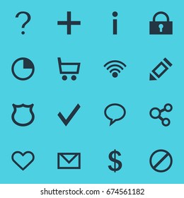 Vector Illustration Of 16 User Icons. Editable Pack Of Shield, Talk Bubble, Confirm And Other Elements.