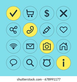 Vector Illustration Of 16 User Icons. Editable Pack Of Letter, Pen, Info And Other Elements.