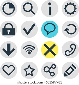 Vector Illustration Of 16 User Icons. Editable Pack Of Confirm, Handset, Info Elements.