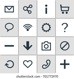 Vector Illustration Of 16 User Icons. Editable Pack Of Talk Bubble , Heart, Handset Elements.