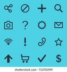 Vector Illustration Of 16 User Icons. Editable Pack Of Confirm, Cogwheel, Help And Other Elements.