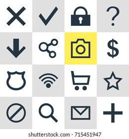 Vector Illustration Of 16 User Icons. Editable Pack Of Snapshot, Plus, Shield And Other Elements.