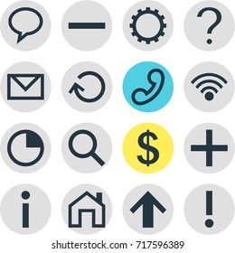 Vector Illustration Of 16 User Icons. Editable Pack Of Stopwatch, Renovate, Help And Other Elements.