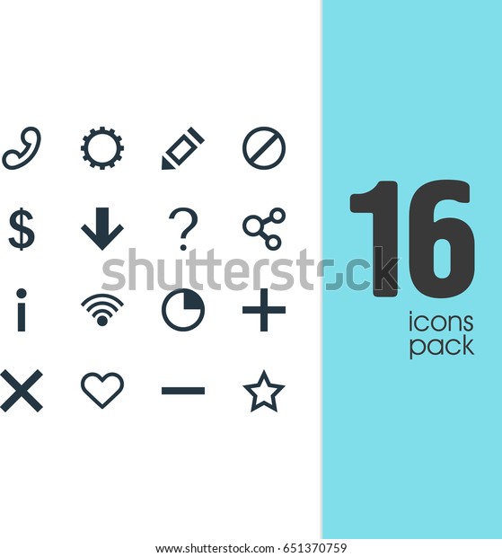 Vector Illustration Of 16 User\
Icons. Editable Pack Of Plus, Money Making, Info And Other\
Elements.