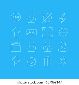 Vector Illustration Of 16 User Interface Icons. Editable Pack Of Register Account, Wide Monitor, Avatar And Other Elements.