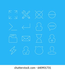 Vector Illustration Of 16 User Interface Icons. Editable Pack Of Guard, Register Account, Hourglass And Other Elements.