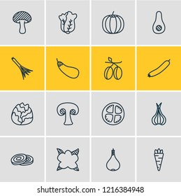 Vector illustration of 16 vegetables icons line style. Editable set of onion, allium, olives and other icon elements.