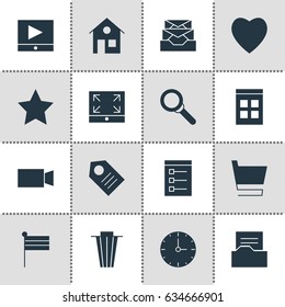 Vector Illustration Of 16 Web Icons. Editable Pack Of Love, Coupon, Video Camera And Other Elements.