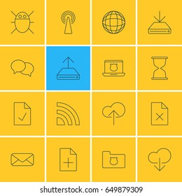 Vector Illustration Of 16 Web Icons. Editable Pack Of Router, Sandglass, Letter Elements.