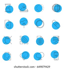 Vector Illustration Of 16 Web Icons. Editable Pack Of Wave, Chain, Telephone And Other Elements.